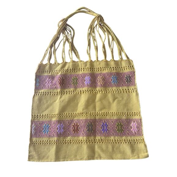 Embroidered Woven Colorful Fabric Boho Braided Handles Shoulder Tote Bag NWOT - Picture 1 of 8